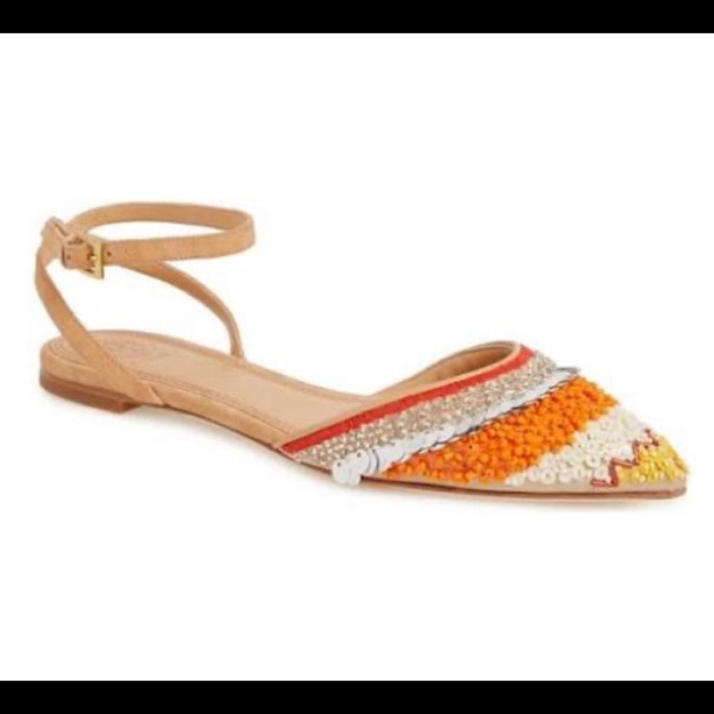 Tory Burch Isle Embellished Ankle Strap Flat